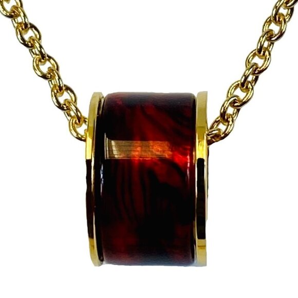 Deep Red and goldtone tube pendant - Picture 1 of 2